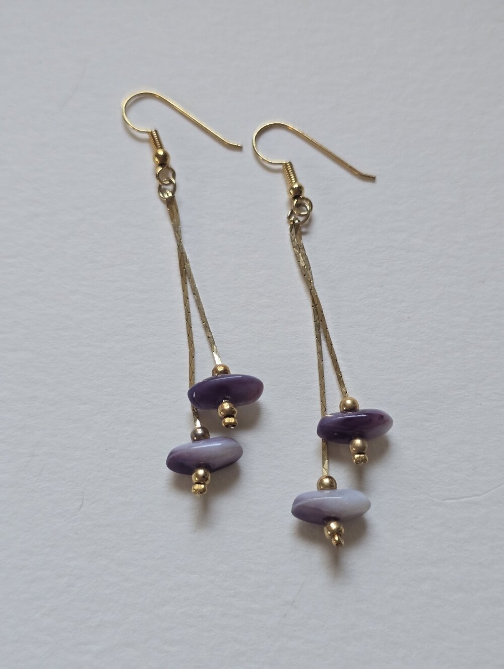 Gold Drop Earrings with Purple Beads